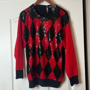 Vintage / Rare Diffusion Silk Angora Lambswool Sweater Argyle Sequin 1989